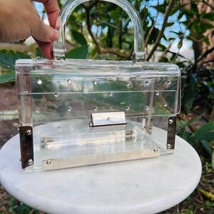 Unique Vintage Clear Acrylic Clutch with Bling Details like new!